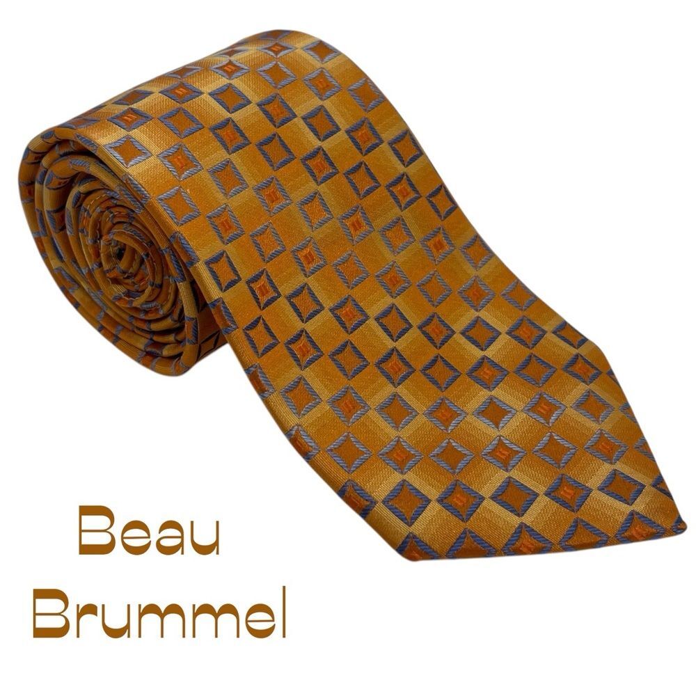 Beau Brummel Orange Silver Silk Necktie NWOT